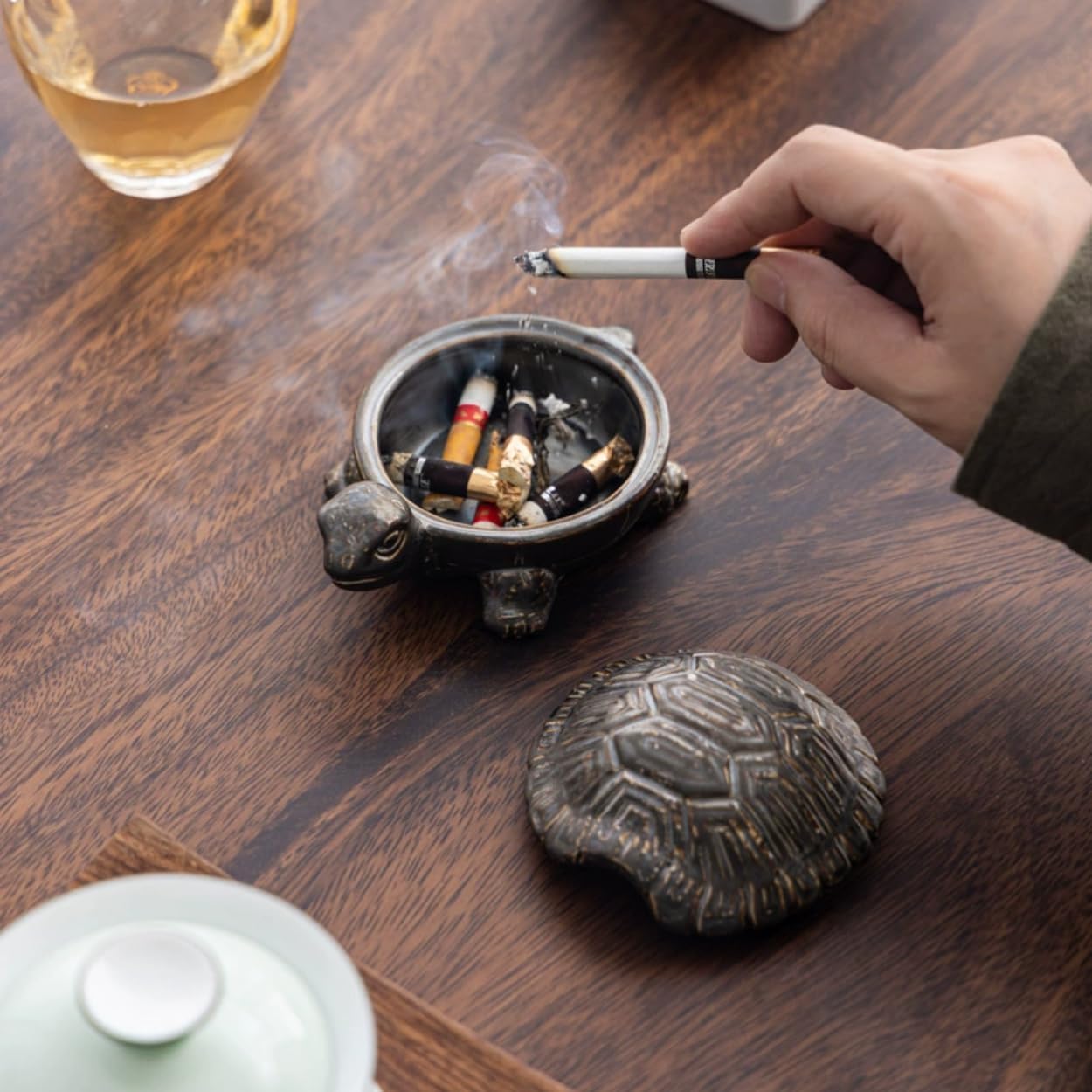 Turtle Ceramic Ashtray Sturdy Home Office Decor