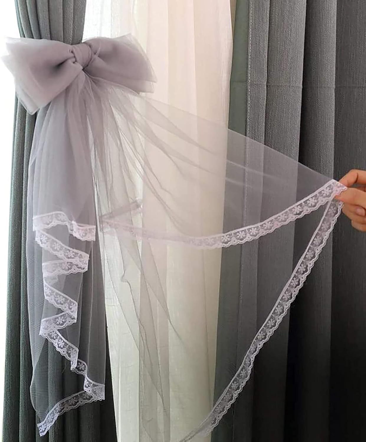 2 Pcs Gauze Curtain Tiebacks with Tassels