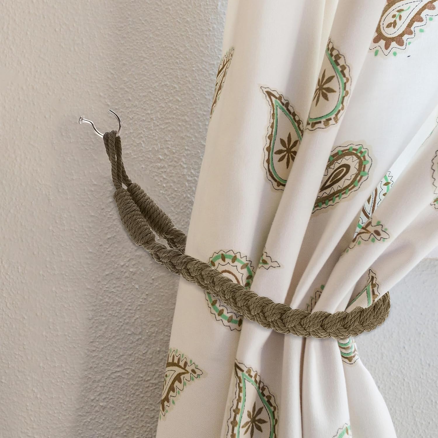 Uxcell 4Pcs Rope Curtain Tiebacks with Metal Hooks Dark Gray