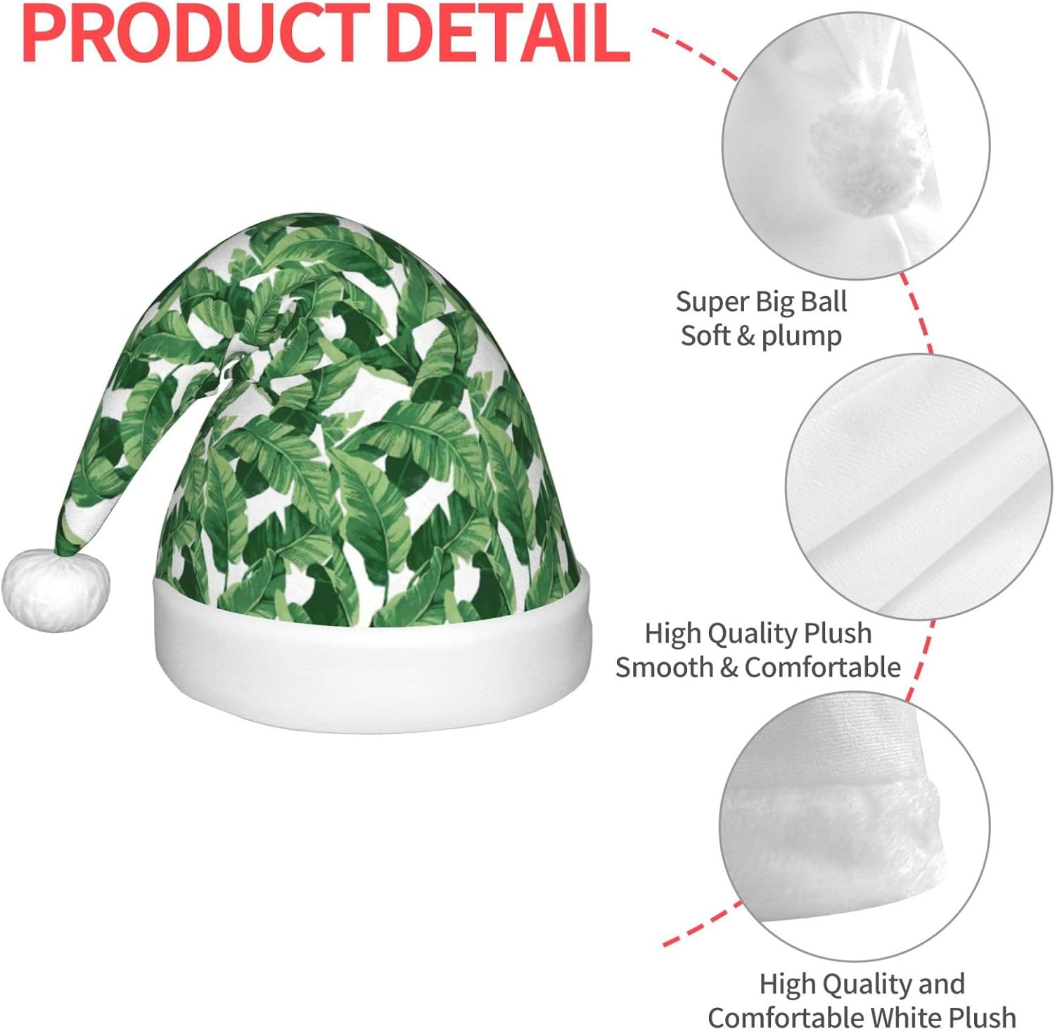 Cute Green Palm Leaves Print Santa Hat Small Size