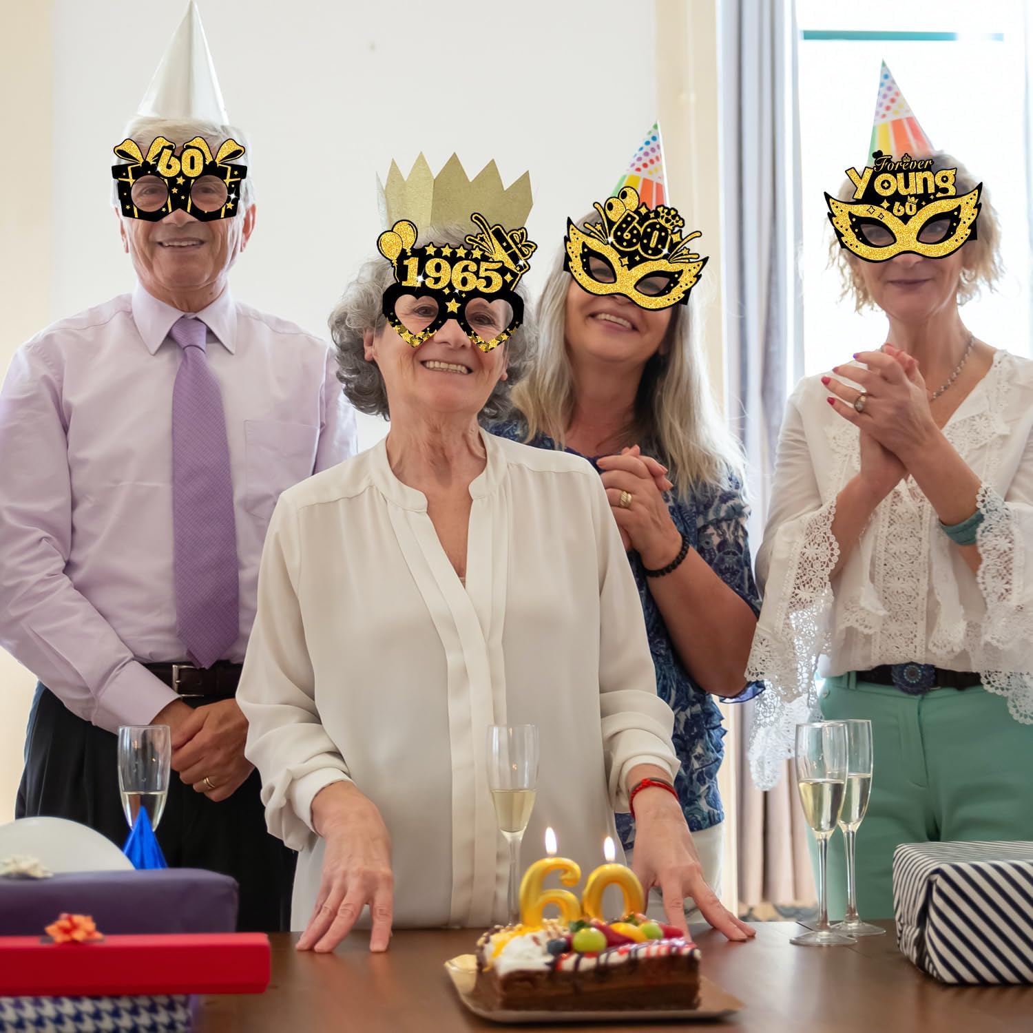 60th Birthday Paper Glasses Decorations 16pcs