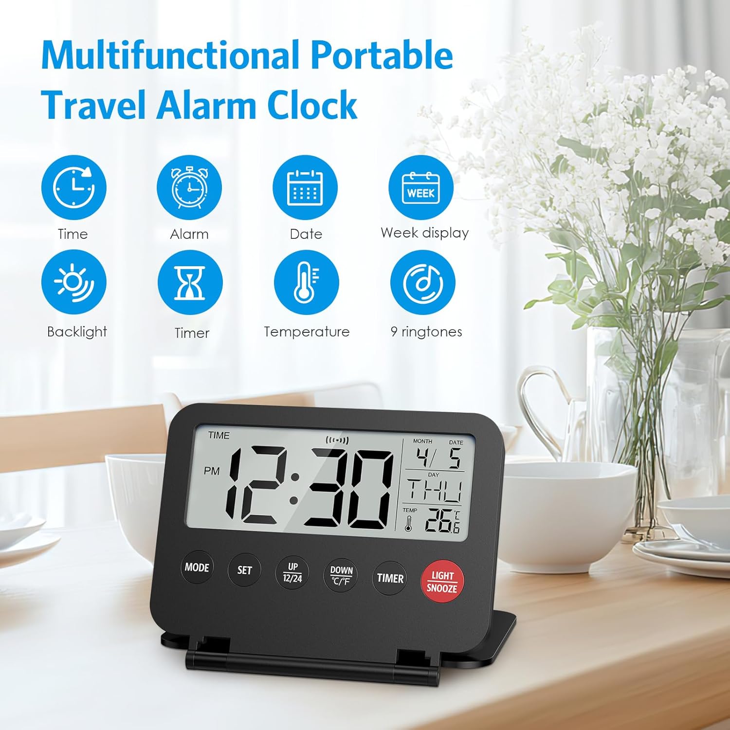 AMIR Digital Travel Alarm Clock with Calendar and Temperature