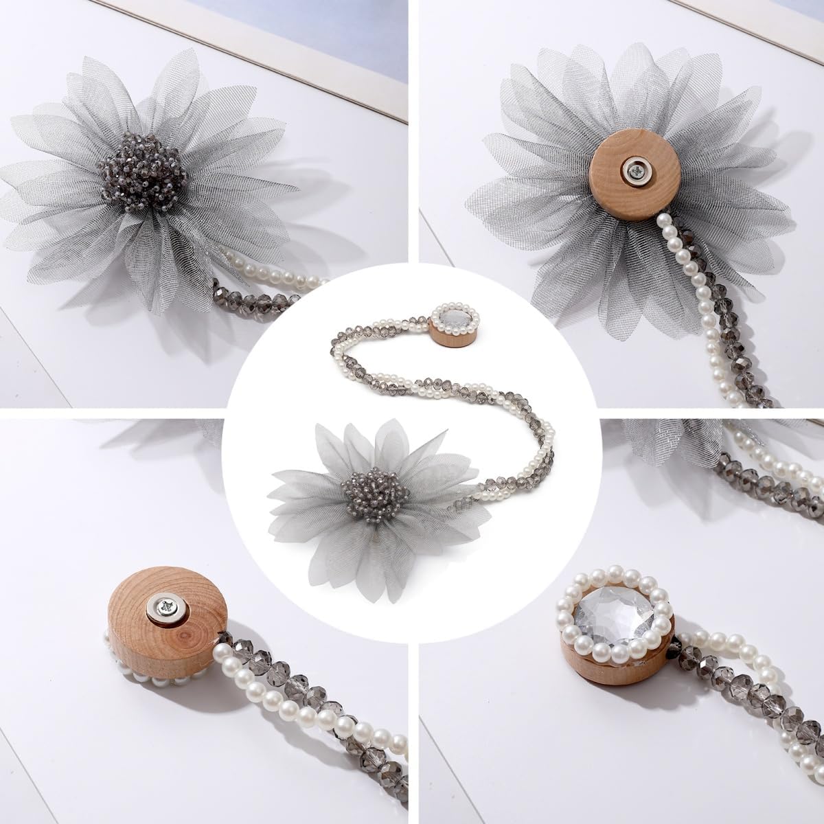 SUQ I OME 2 Pack Crystal Flower Magnetic Curtain Holdback