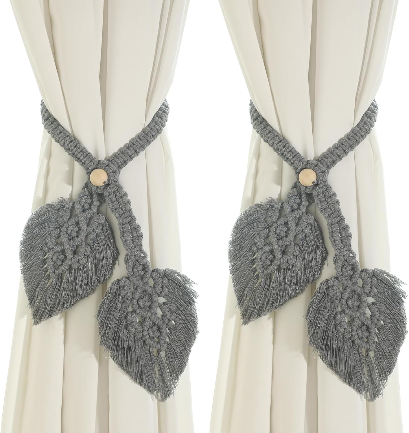 2 Pack Boho Curtain Tiebacks Adjustable Macrame Holdbacks for Drapes and Windows