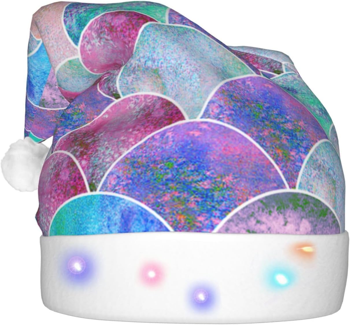 Fish Scale Ocean Print LED Santa Hat for Adults Christmas Party