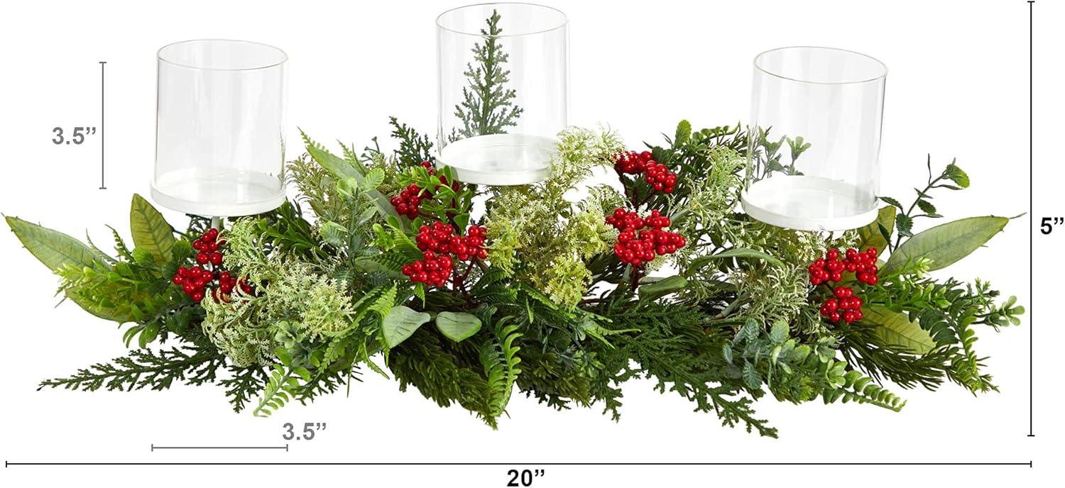 Nearly Natural 20in Holiday Christmas Candle Holder Table Arrangement