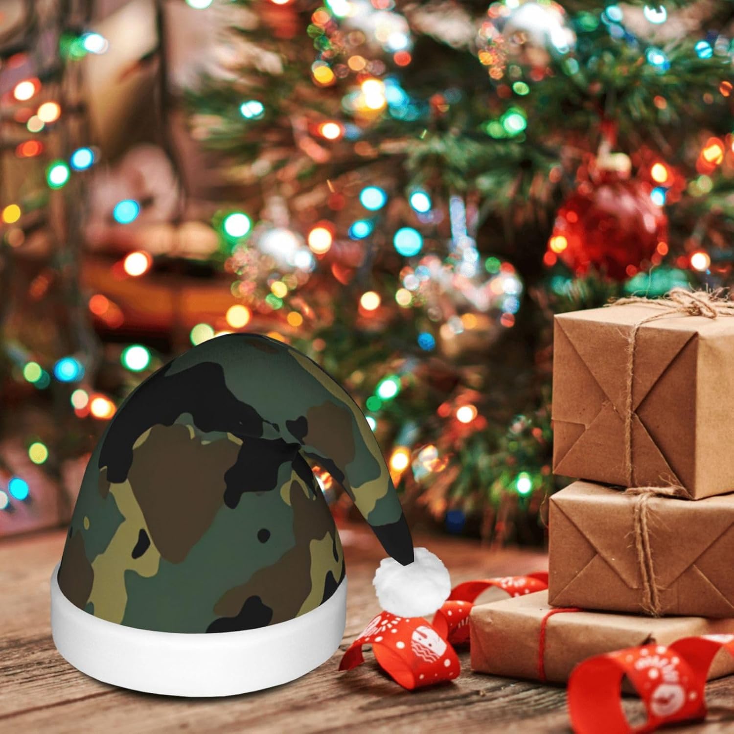 Camouflage Christmas Santa Hat with Light Up LED