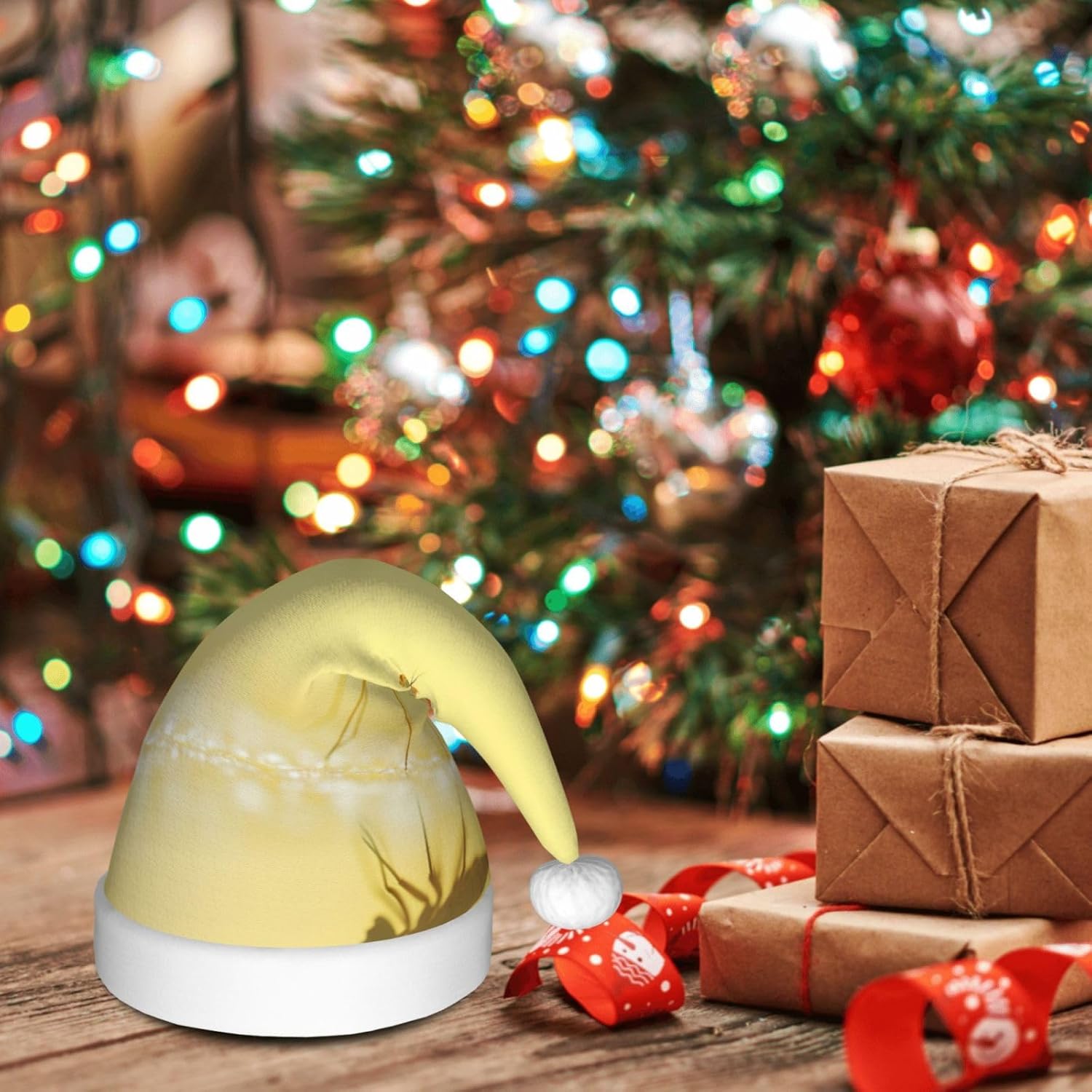 QINZHENG Yellow Dragonfly Santa Hat Christmas Party Gift for Women