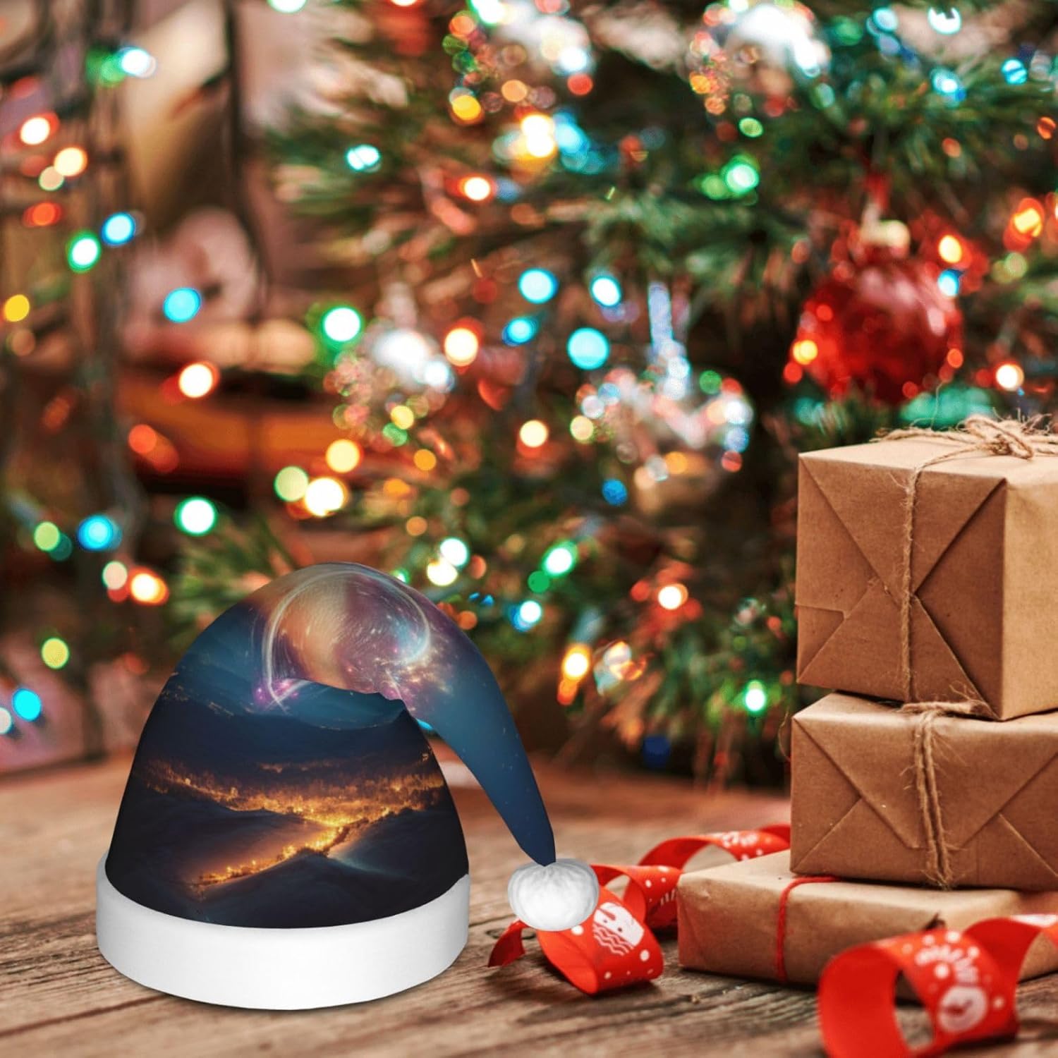 Shooting Star Heart Print Christmas Santa Hat Small Size