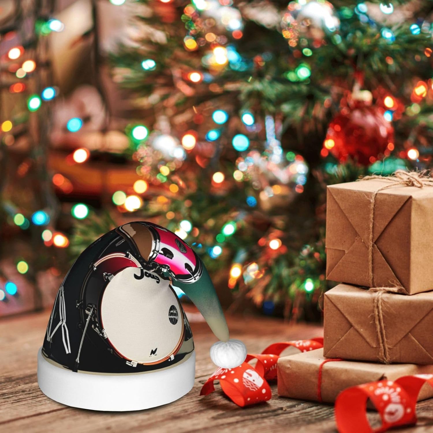QINZHENG Personalized Santa Hat with Jazz Drum Print