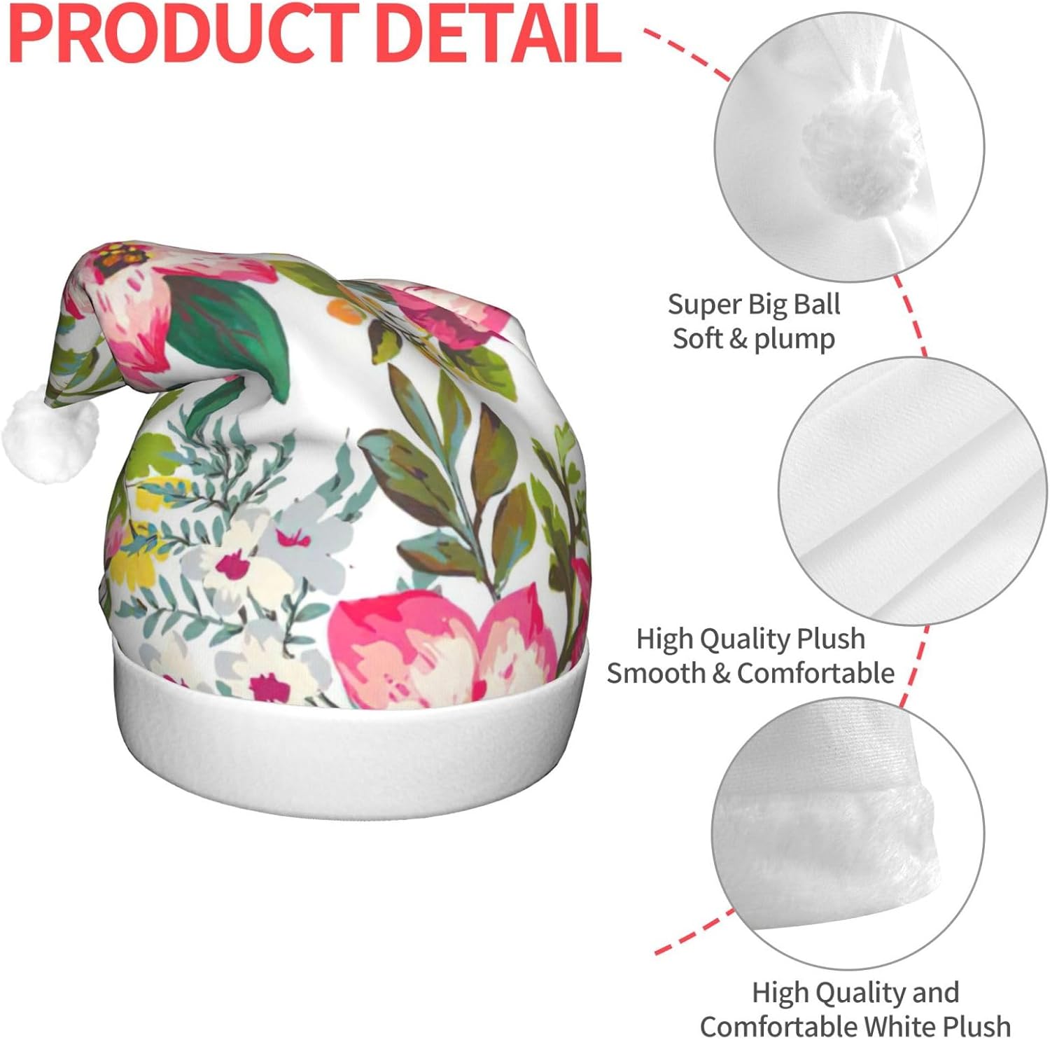 Hibiscus Flowers Christmas Santa Hat Plush Light Up Funny Adult Party Hat