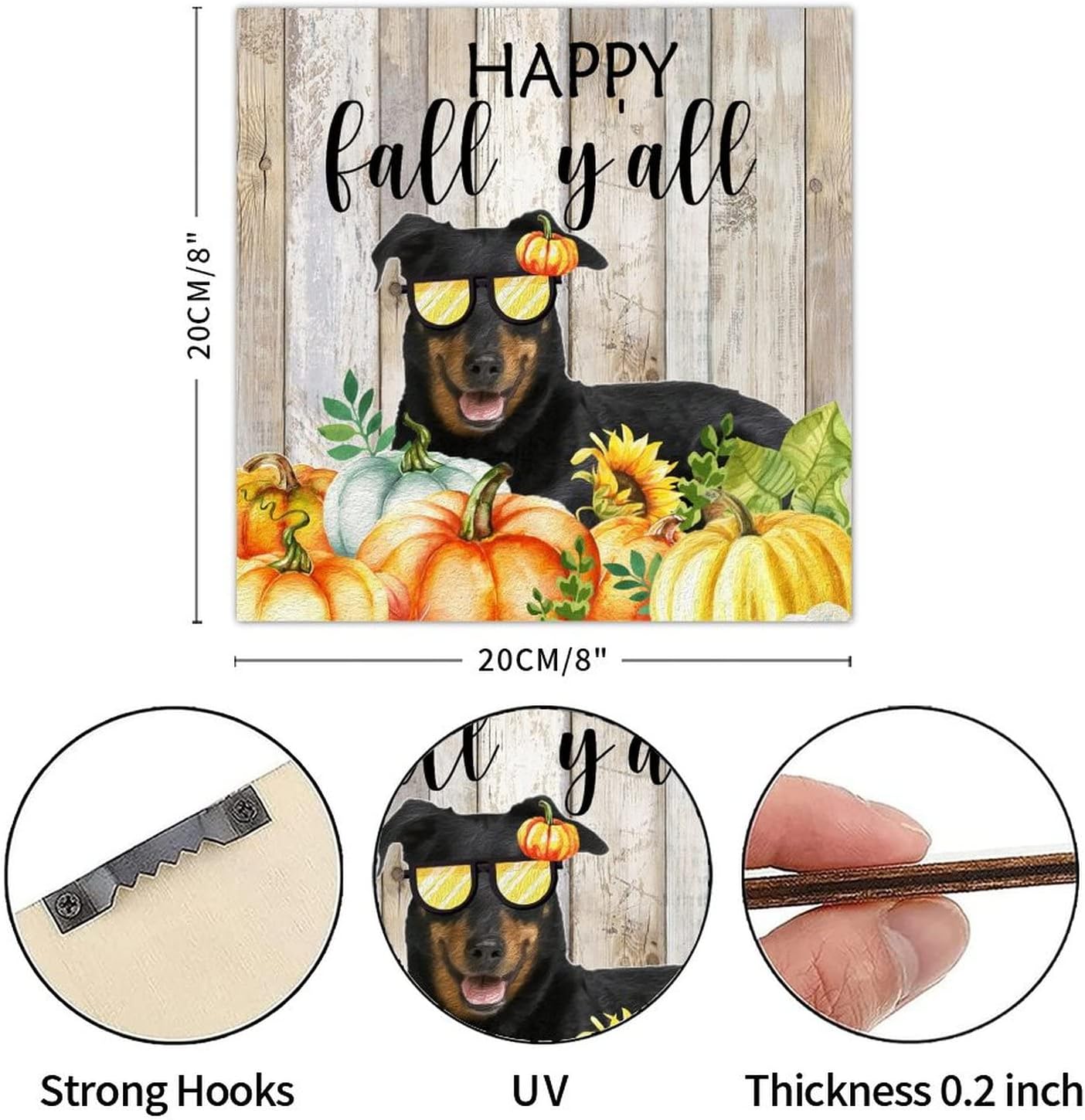 Thanksgiving Hello Fall Decor Wood Plaque 8x8in