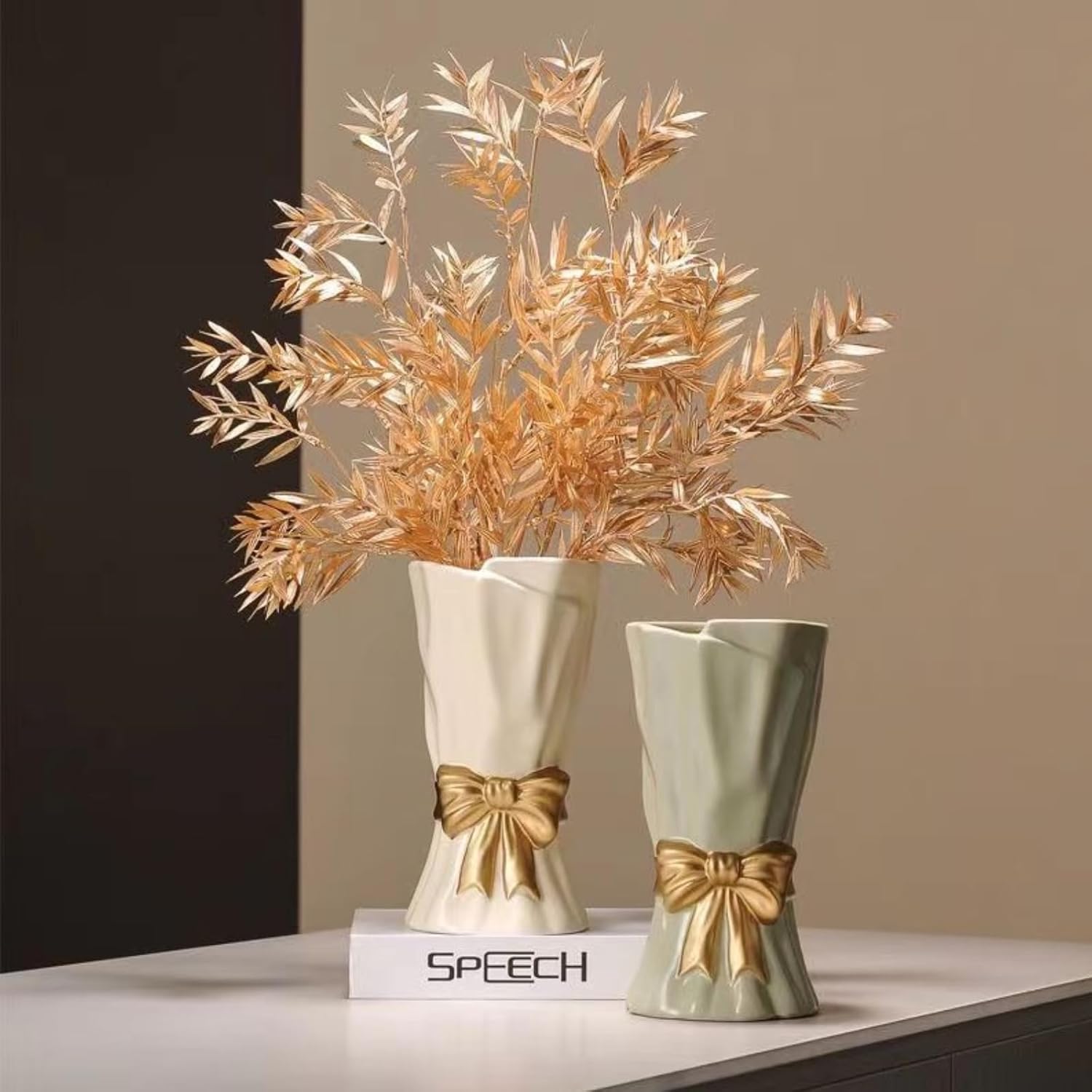 WLGRANJIA Bow Vase White Ceramic for Home Decor