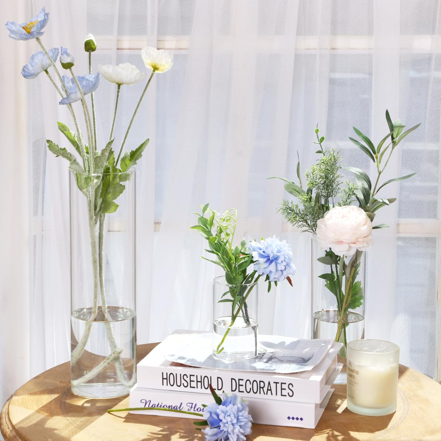 Fixwal 3 Pack Clear Glass Cylinder Vases 4 8 12 Inch