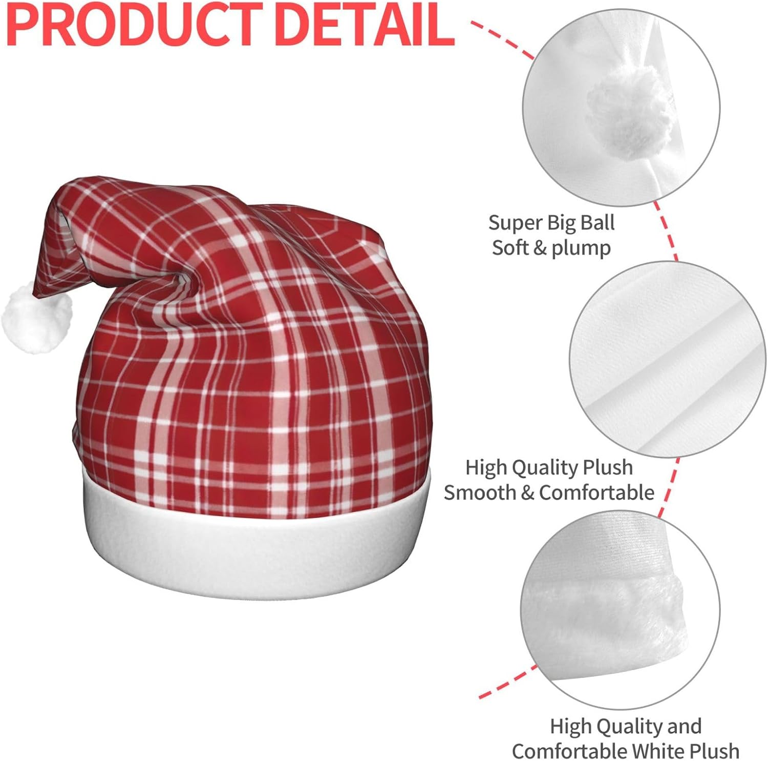 Plaid Red and Black Light Up Santa Hat for Adults