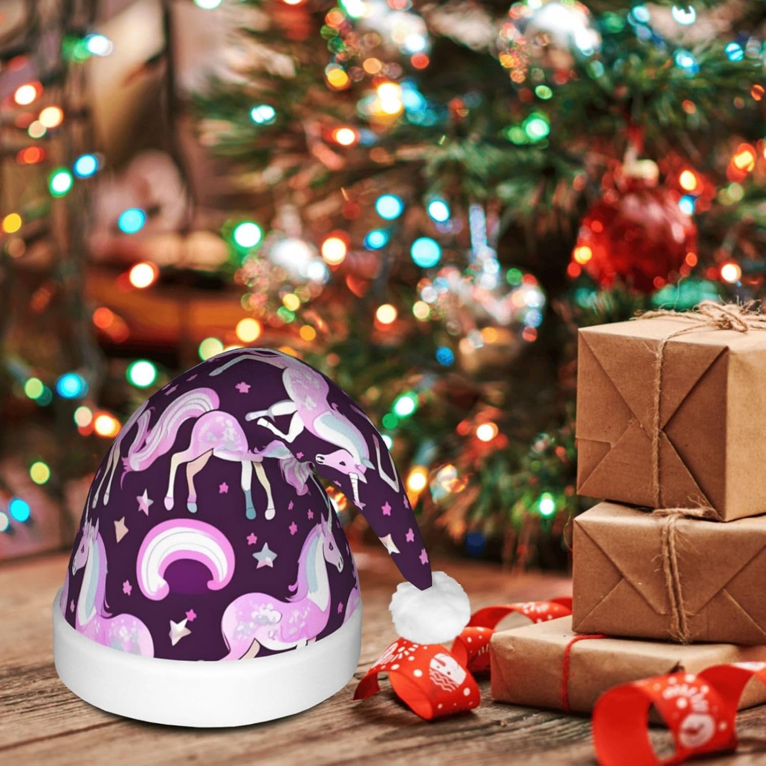 Unicorns Pink Christmas Hat with LED Lights
