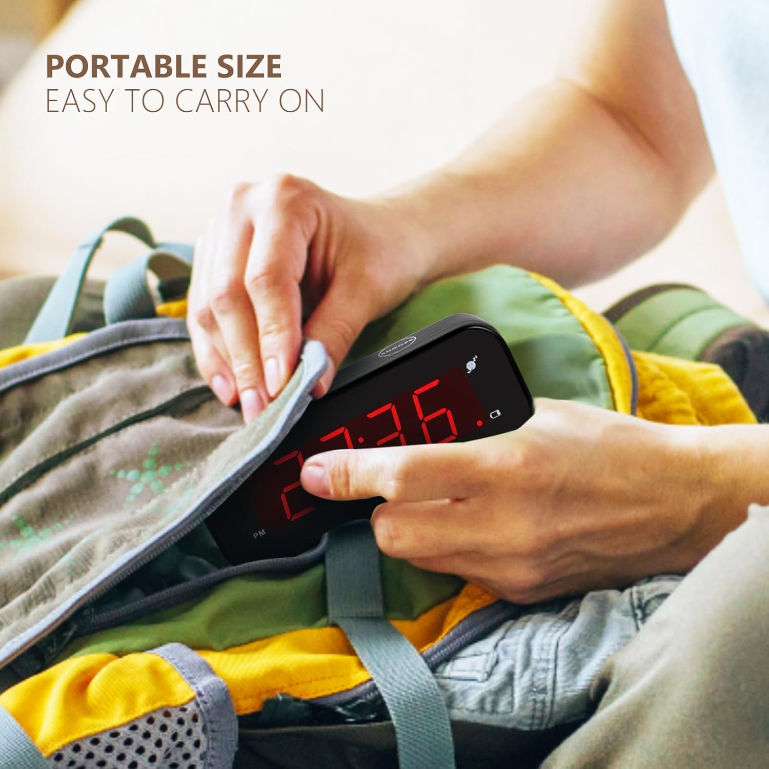 Small Digital Travel Alarm Clock with Snooze and Adjustable Brightness