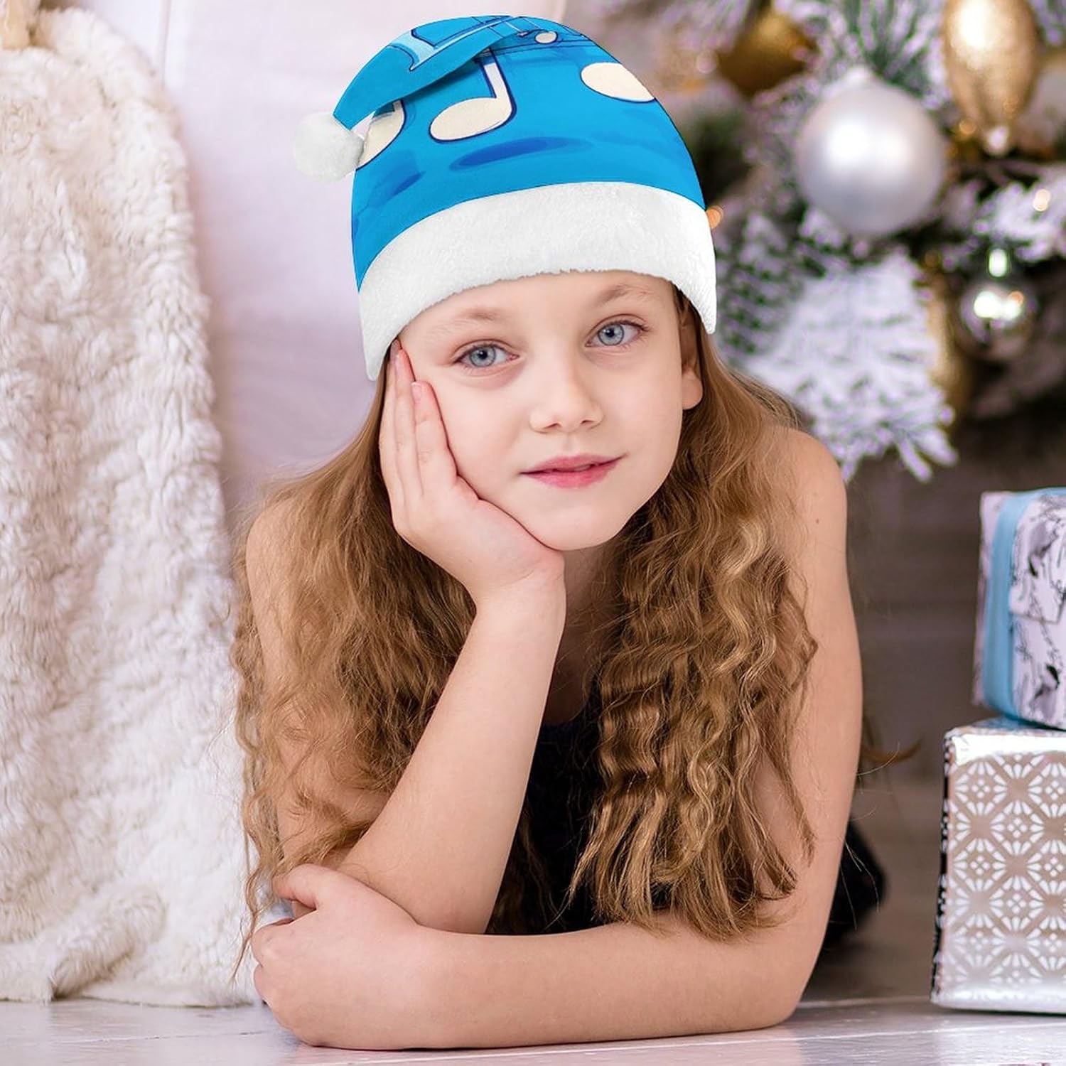NWGHM Santa Hat Blue Musical Notes Christmas Party Headwear