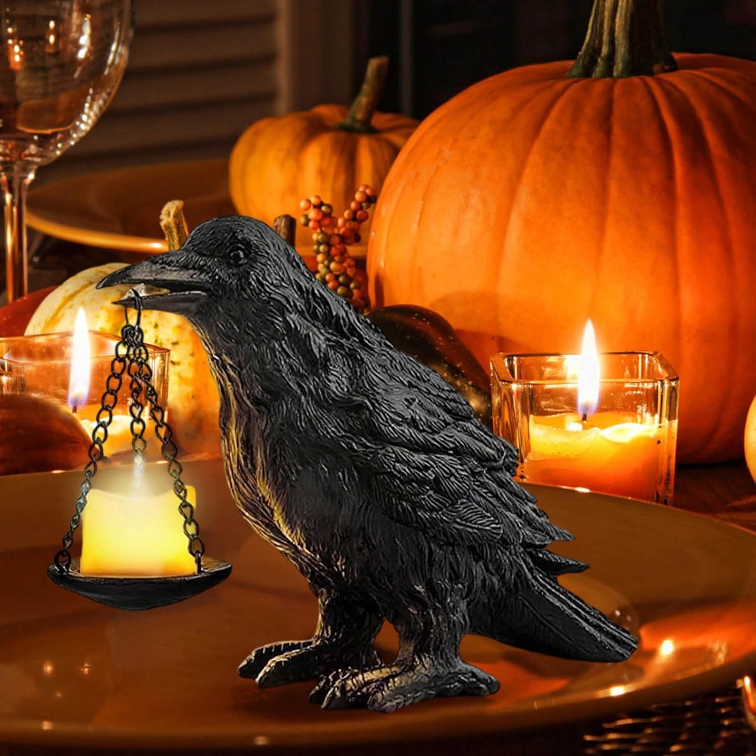 Gothic Crow Candle Holder Halloween Decor
