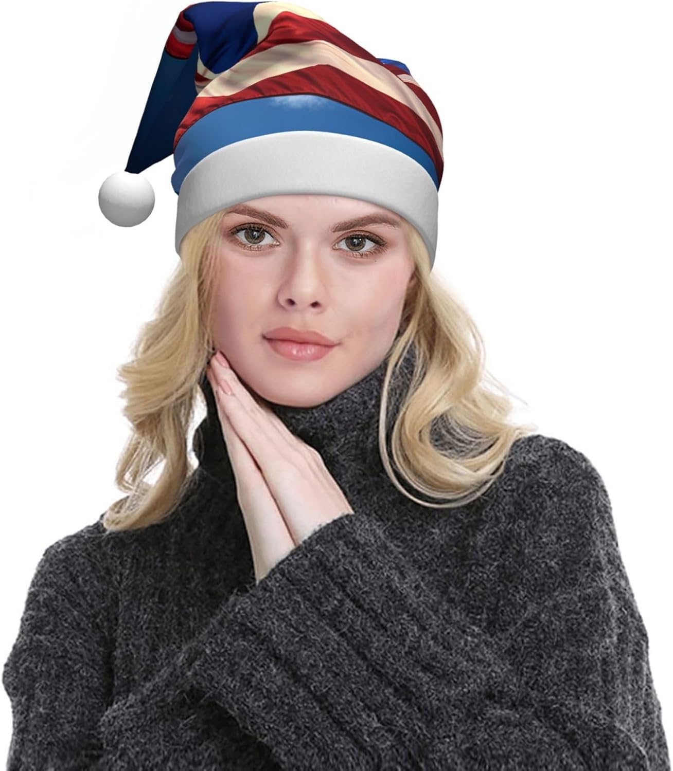 QINZHENG Personalized Santa Hat with Puerto Rico Wallpaper Flag Design