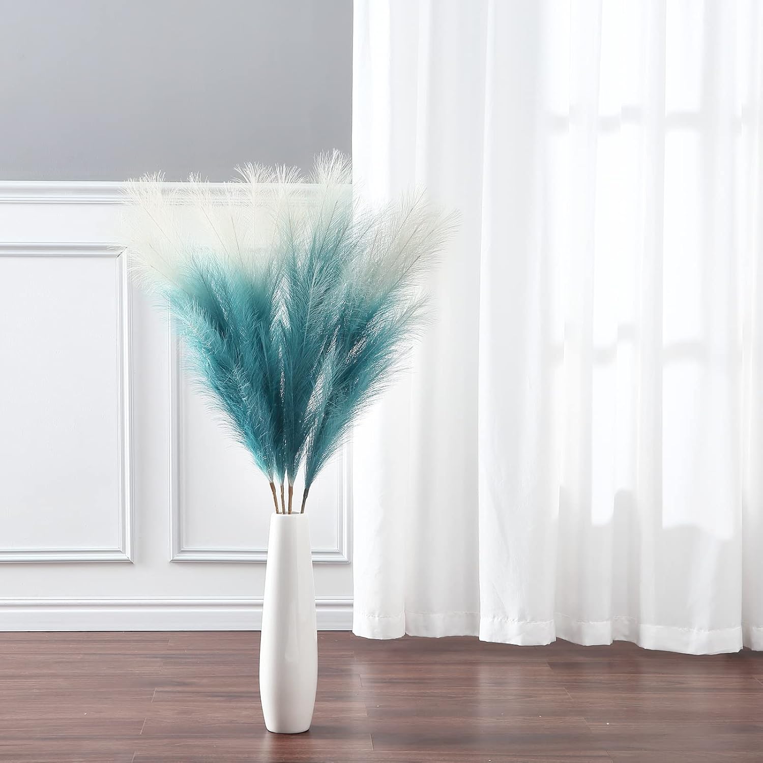 GAOMON 4pcs Gradient Blue Faux Pampas Grass Decor