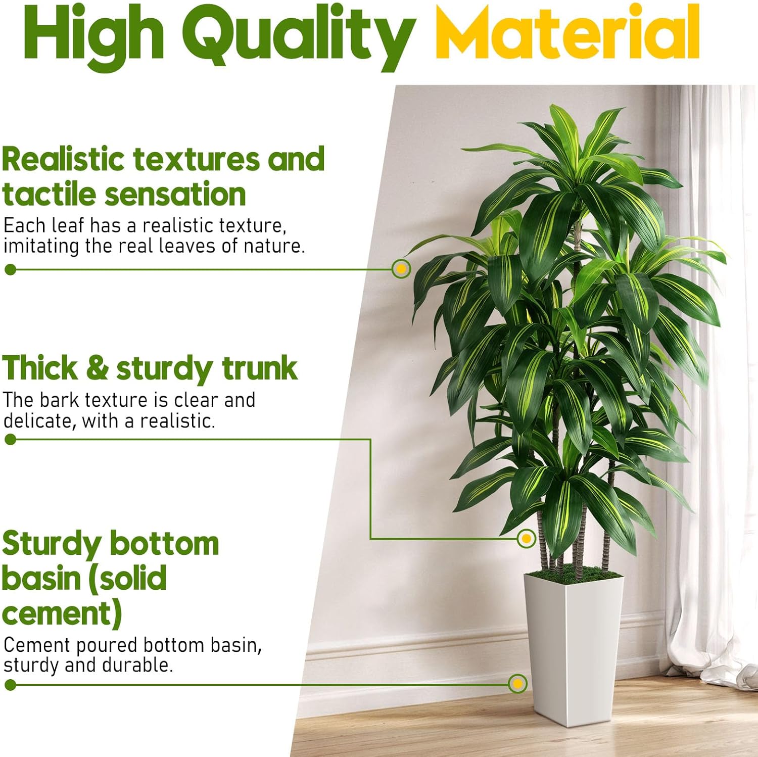 PUUKU 5FT Artificial Dracaena Tree with White Planter