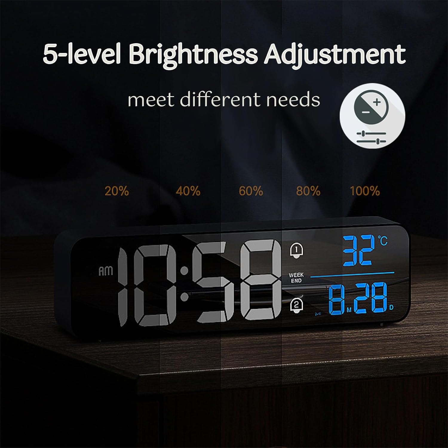 LED Alarm Clock with Voice Control and Dual Alarm