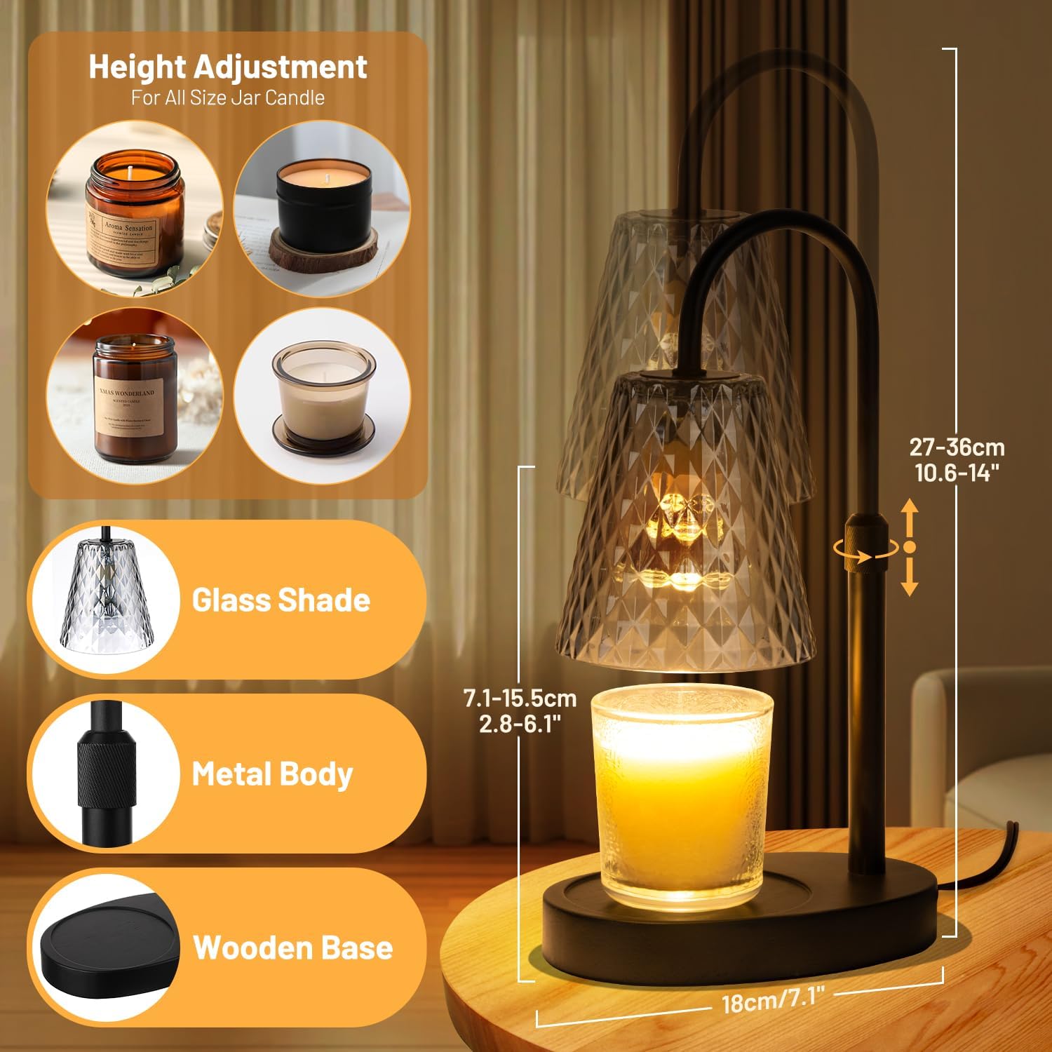 Candle Warming Lamp with Timer and Adjustable Height