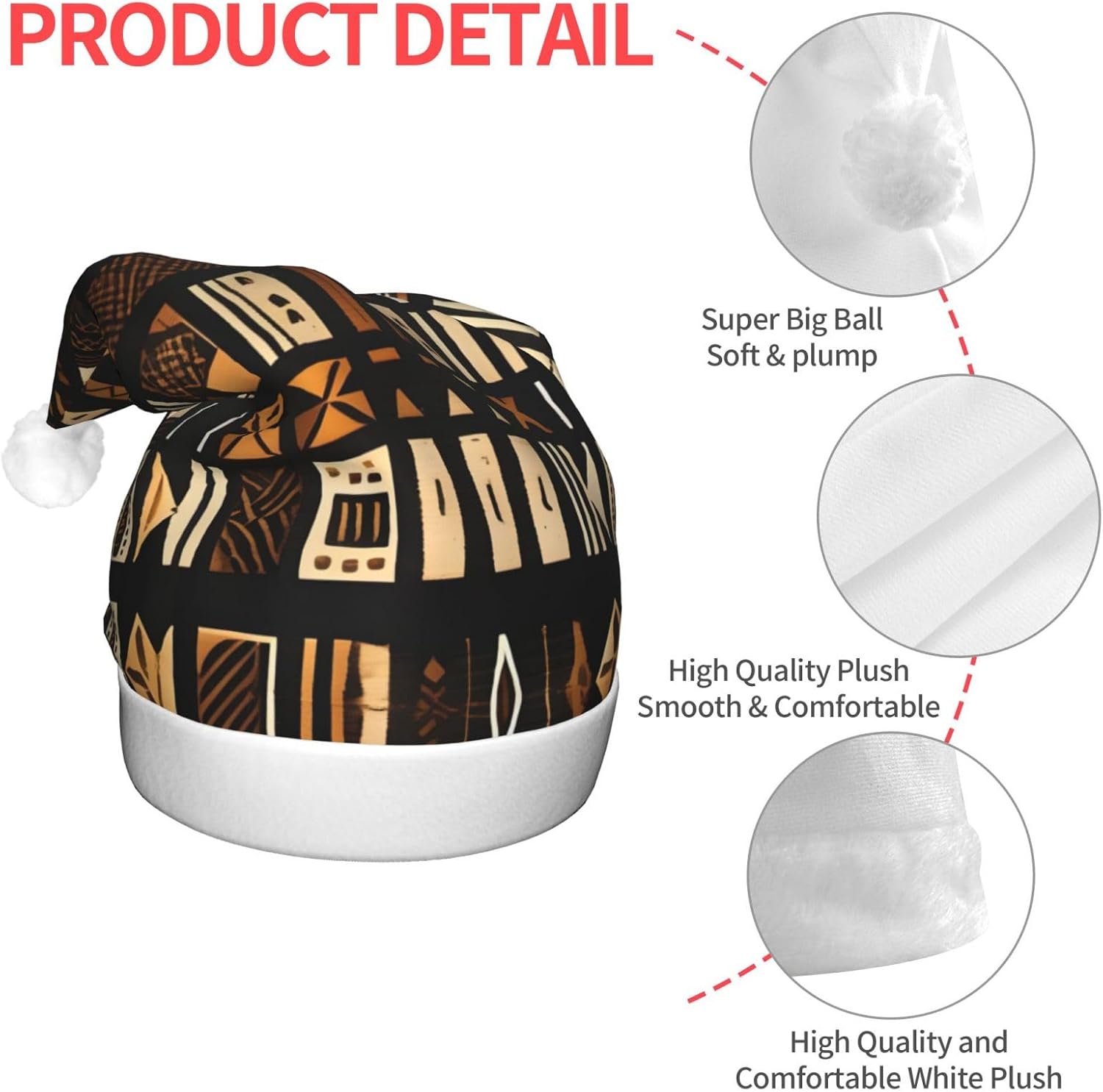 QINZHENG LED Christmas Santa Hat with Tribal Print