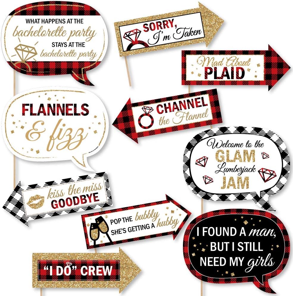 Funny Flannel Fling Before The Ring Photo Booth Props Kit - 10 Piece