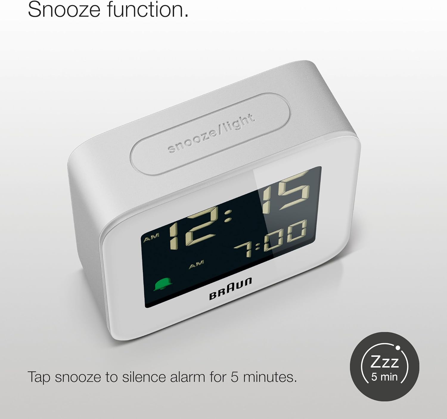 Braun Digital Travel Alarm Clock with Snooze and Negative LCD Display