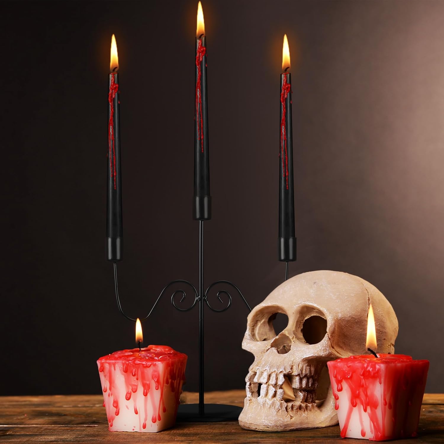 3 Arms Halloween Candelabra with 3 Bleeding Candles