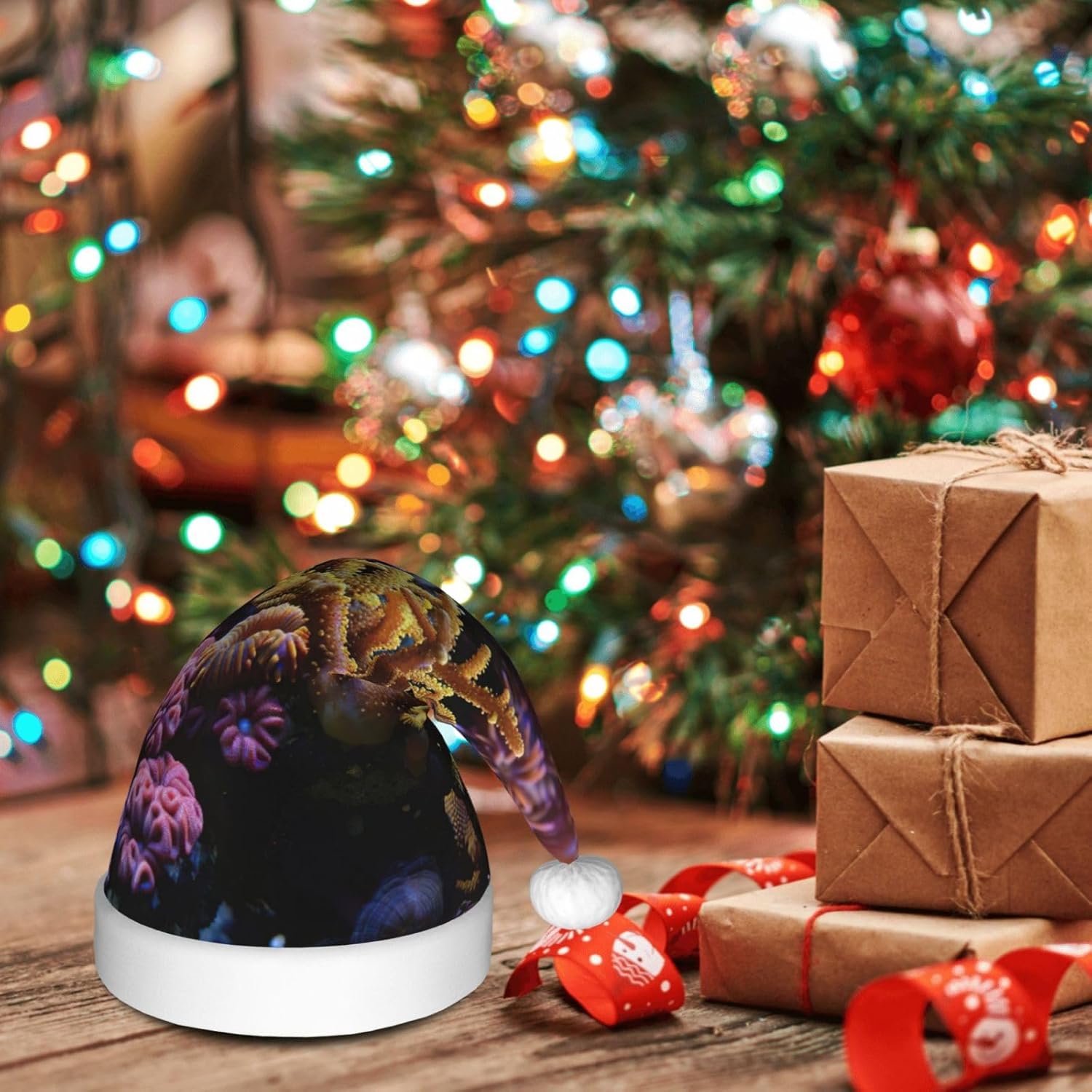 Coral Reef Christmas Santa Hat Plush for Adults