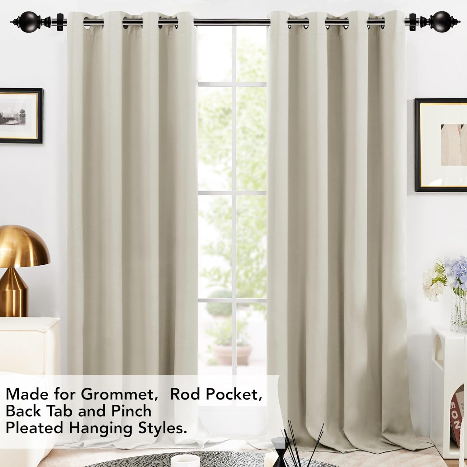 Deconovo Heavy Duty Black Curtain Rod Adjustable 48-84 Inch