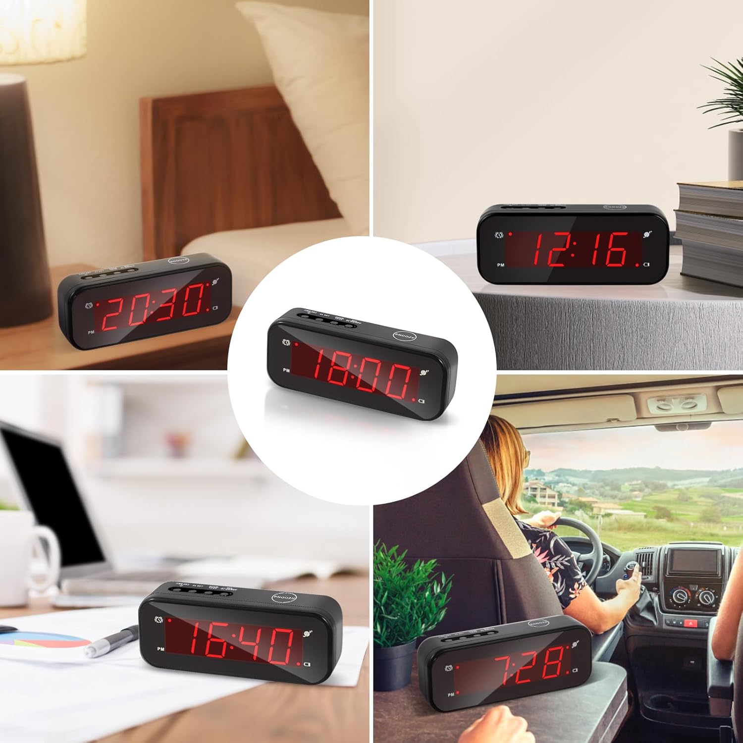 Small Digital Travel Alarm Clock with Snooze and Adjustable Brightness