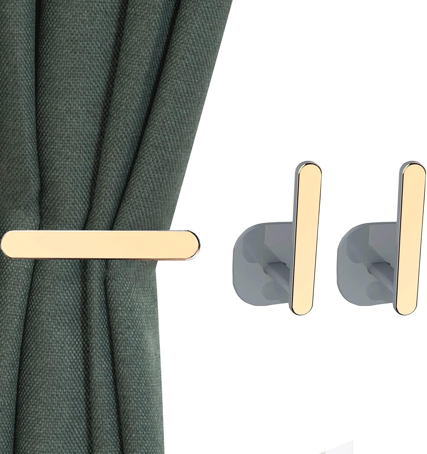 2PCS Gold Curtain Holders with Self Adhesive Hooks
