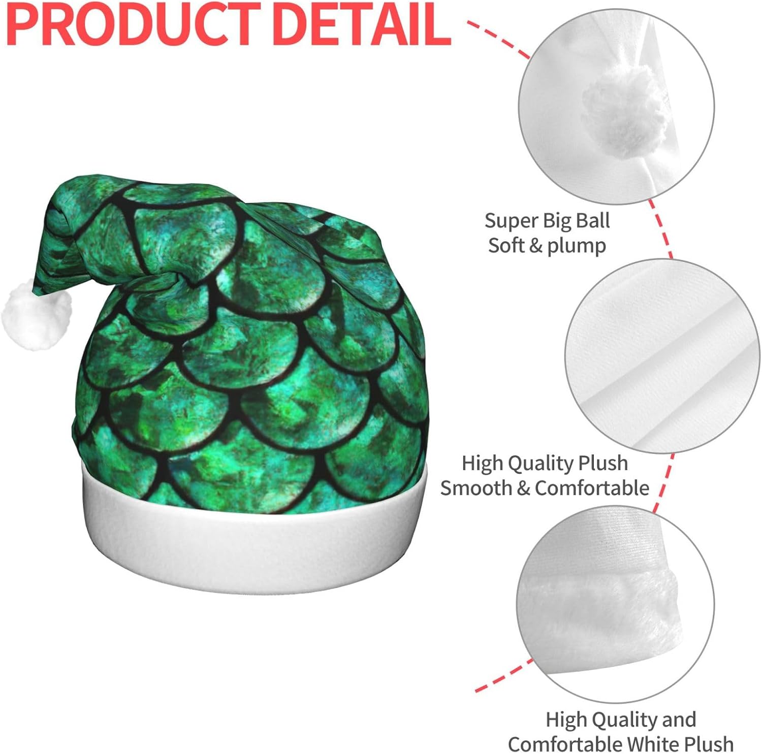 Green Fish Scales Christmas Hat For Adults Unisex LED Beanie