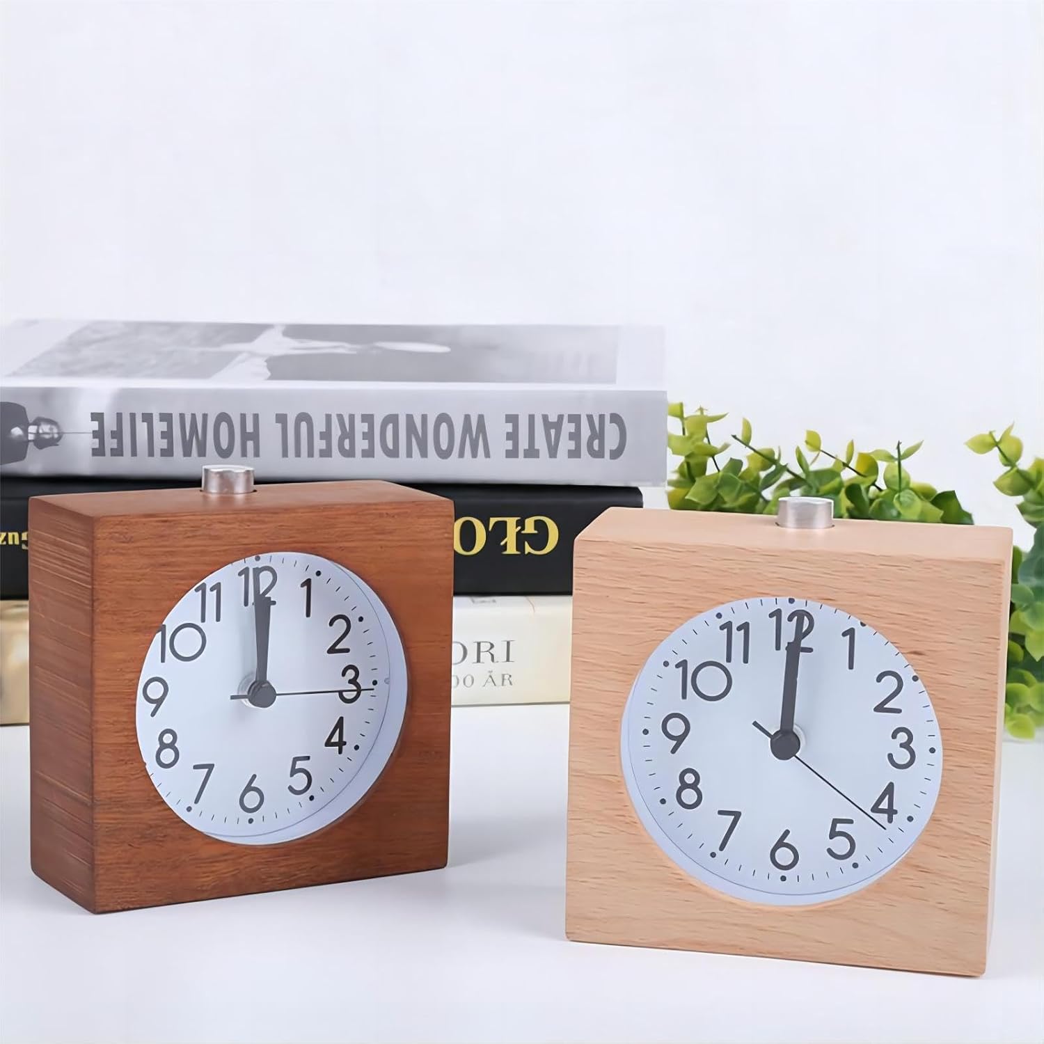 Lancoon Wooden Analog Alarm Clock with Night Light and Snooze Function