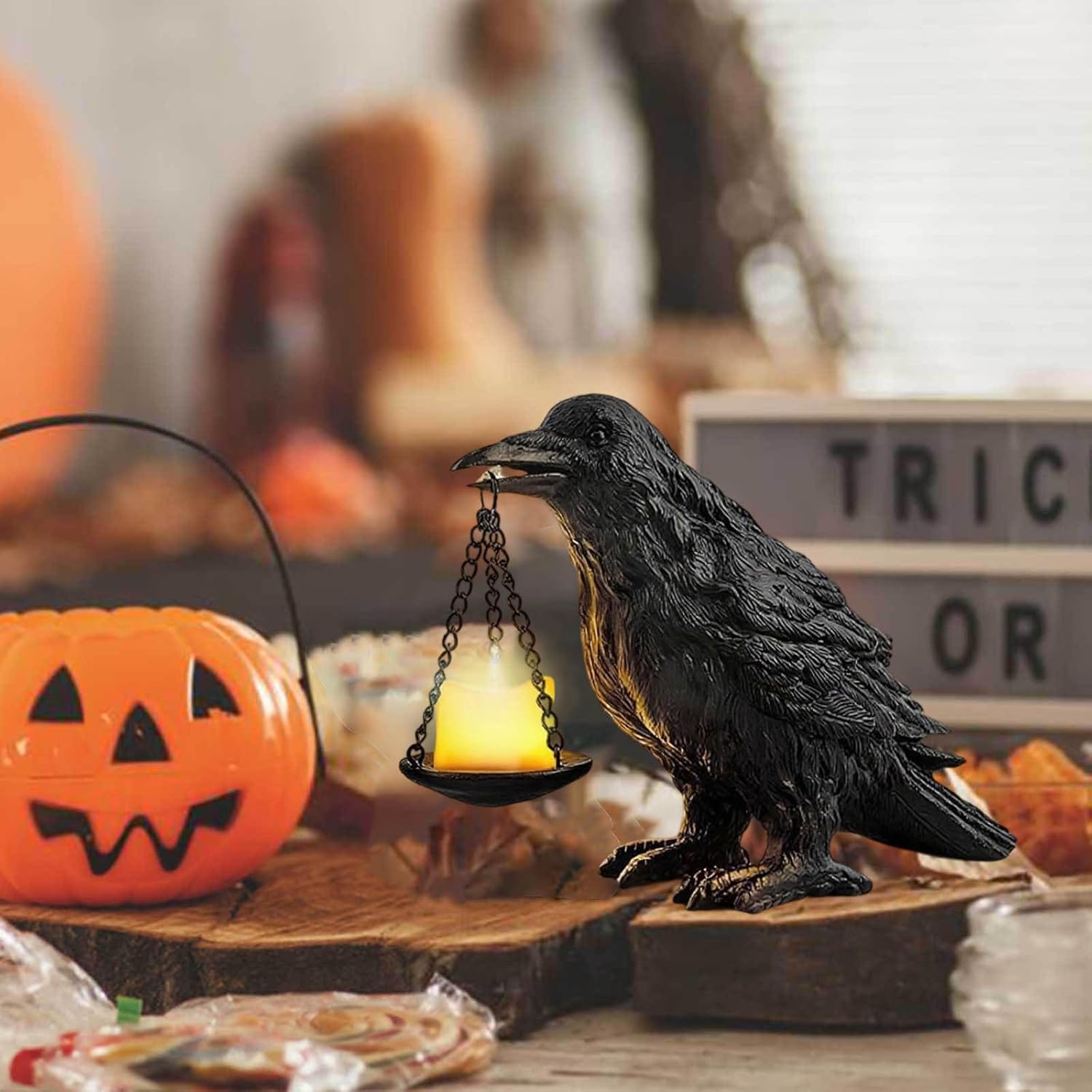 Gothic Crow Candle Holder Halloween Decor