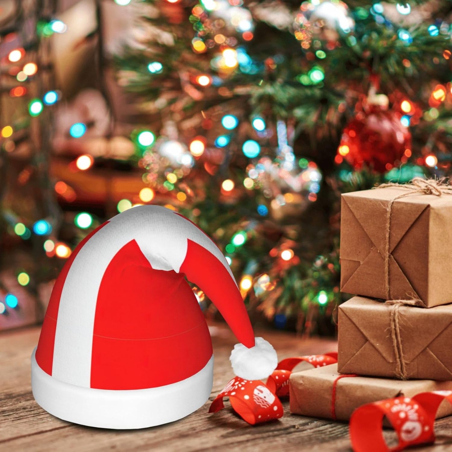 Denmark Flag Print Christmas Santa Hat with Light Up LED