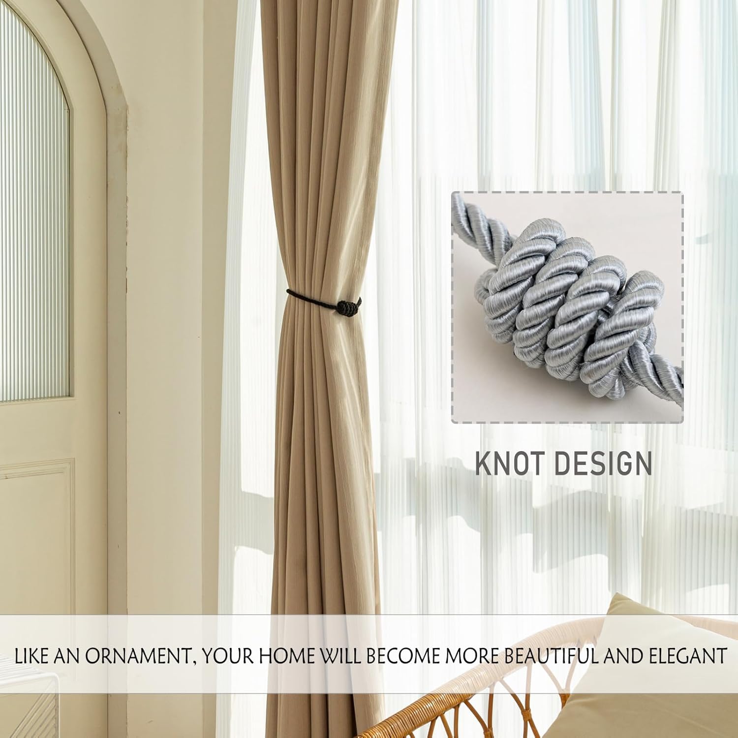 Contoeey Magnetic Curtain Tiebacks - 8 Pack Grey