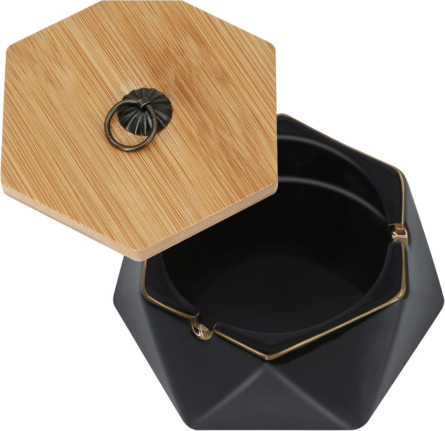 Pink Marble Ceramic Ash Tray with Lid for Home and Office