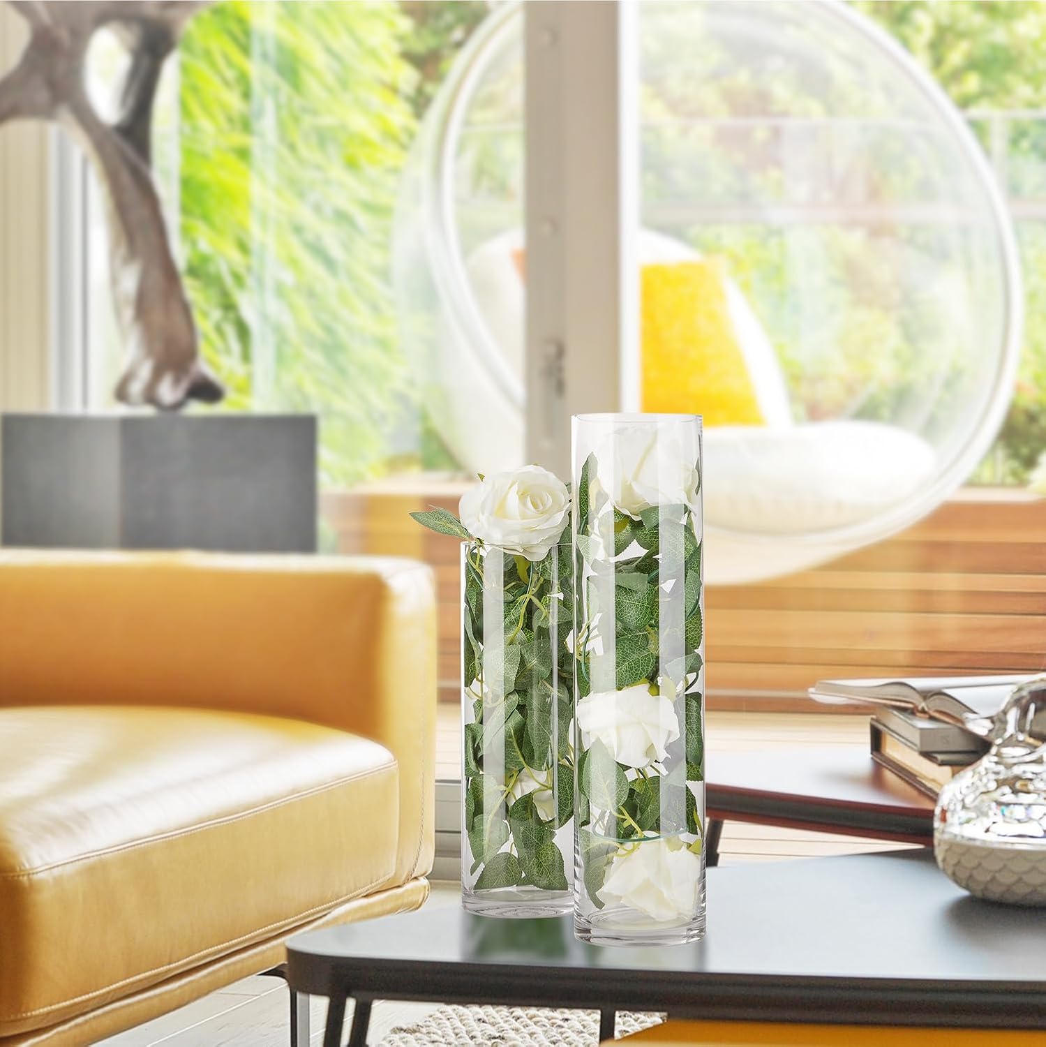 WGVI Thick Weighted Clear Cylinder Glass Vase 4 x 12