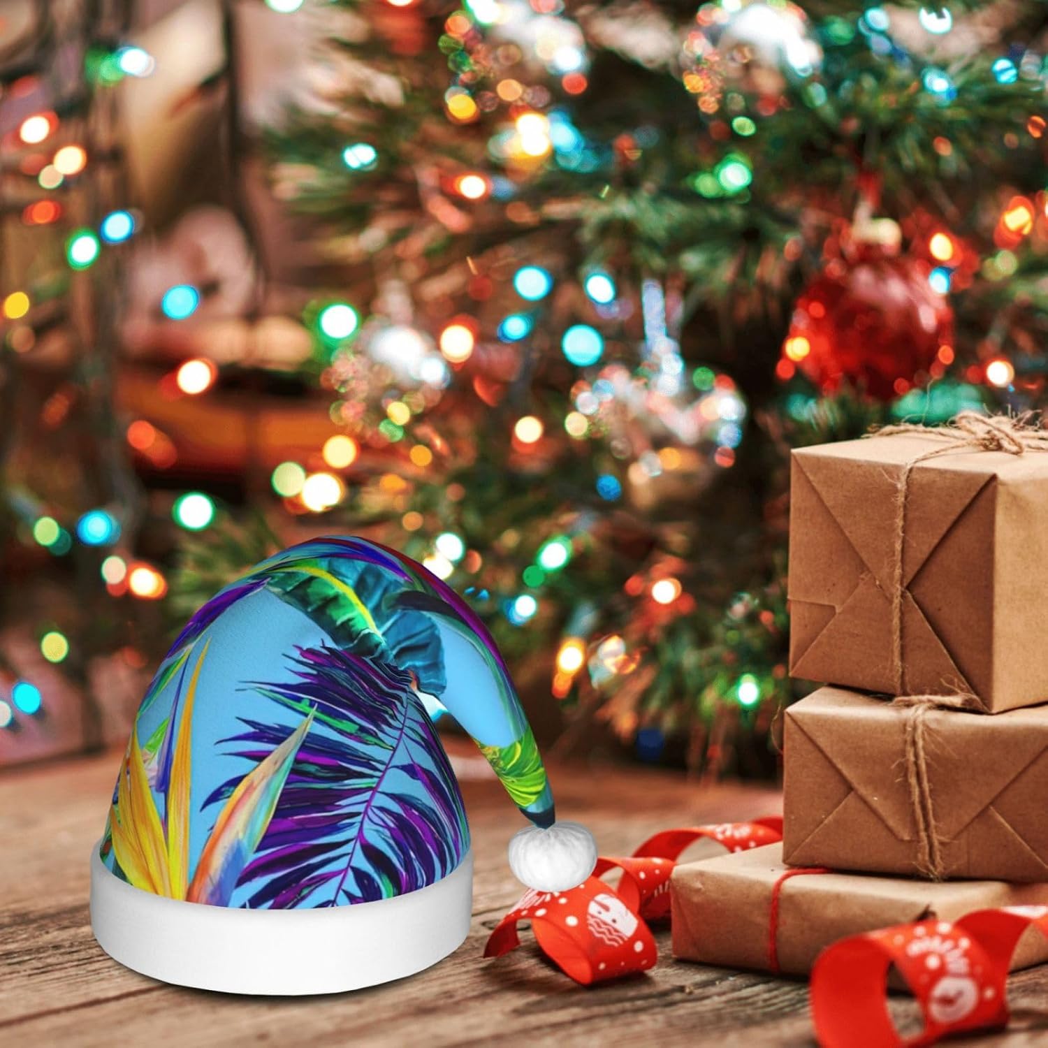 QinZheng Red Flower Santa Hat Christmas Decoration