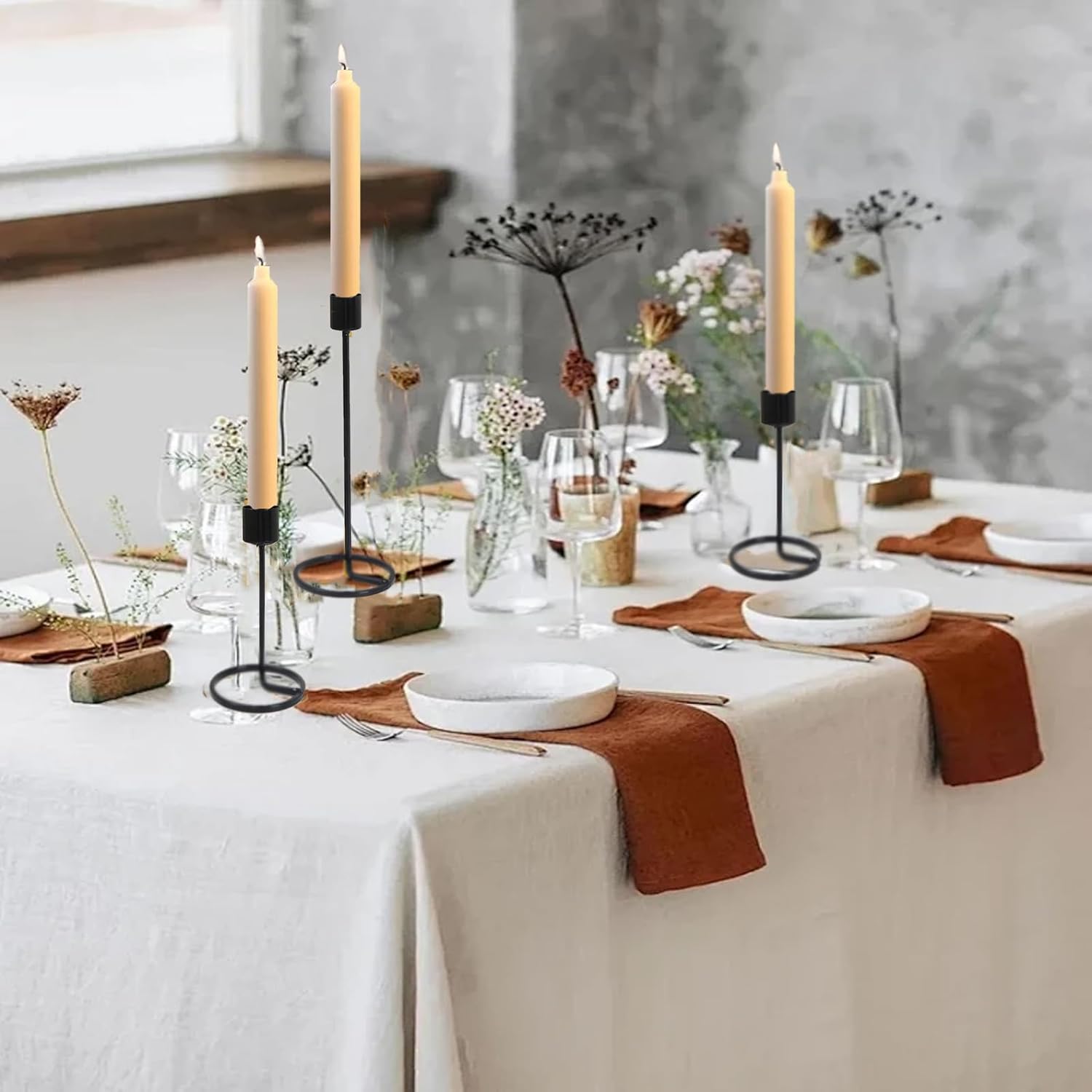 Black Brass Taper Candlestick Set of 6