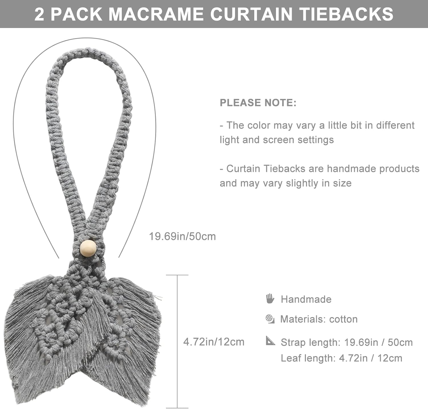 2 Pack Boho Curtain Tiebacks Adjustable Macrame Holdbacks for Drapes and Windows