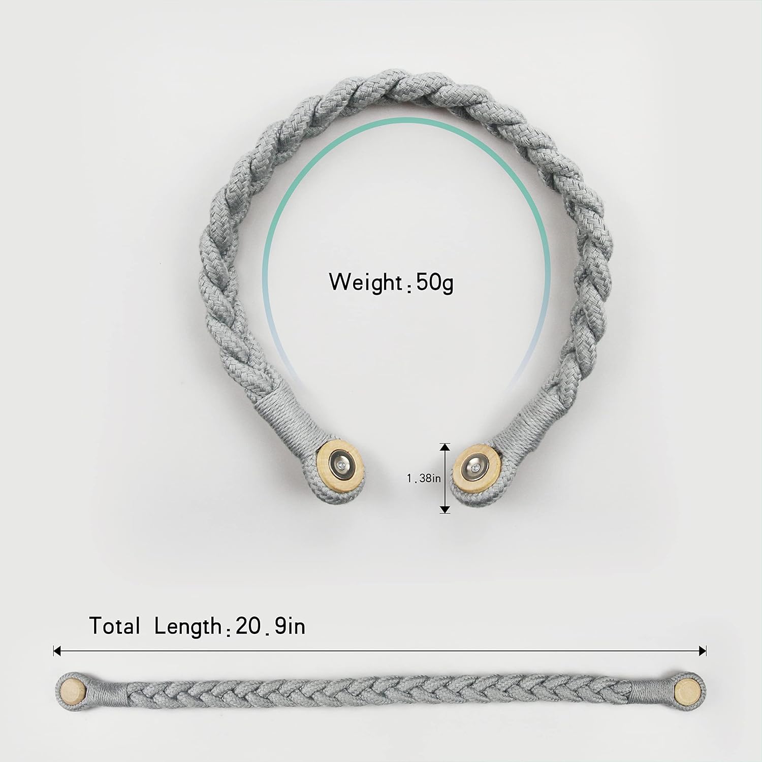 6 Pack Grey Magnetic Curtain Tiebacks with Wooden Buckle