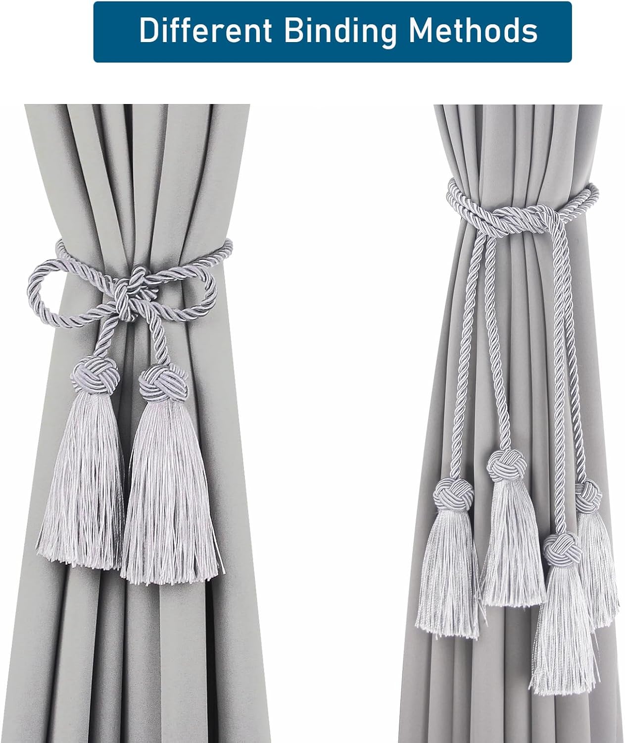 Elegant Curtain Tiebacks with Tassel Grey 2 Pack