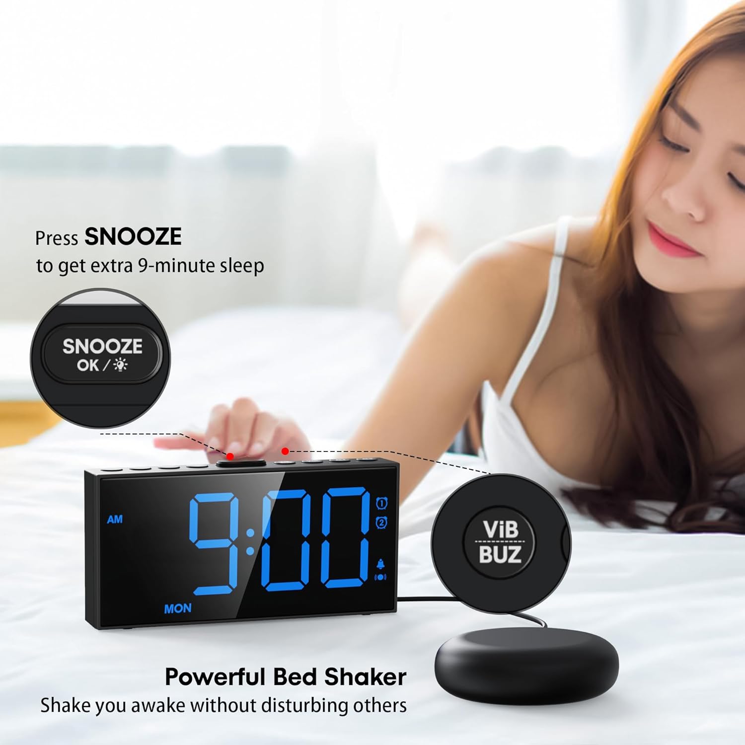 Mesqool Loud Alarm Clock with Vibration for Hearing Impaired
