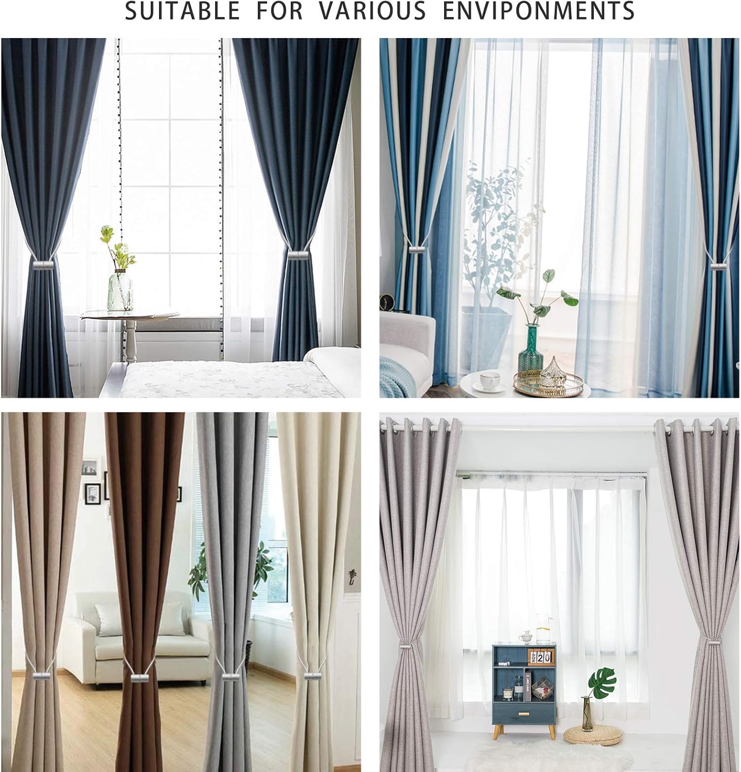 2 Pack Magnetic Curtain Holdbacks 16 Inch Grey